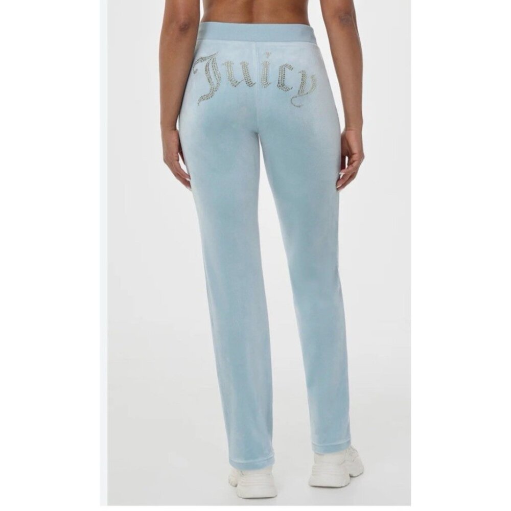 Juicy Couture Velour 2pc Top Track Pants Set Y2K Blue Crystals Women’s L Large - Picture 3 of 10